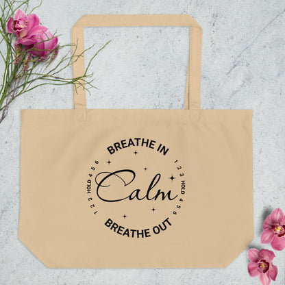 EcoTote Organic Cotton Bag LARGE - Reusable, Sustainable Shopping Tote, Eco-Friendly 'Calm Breathwork'