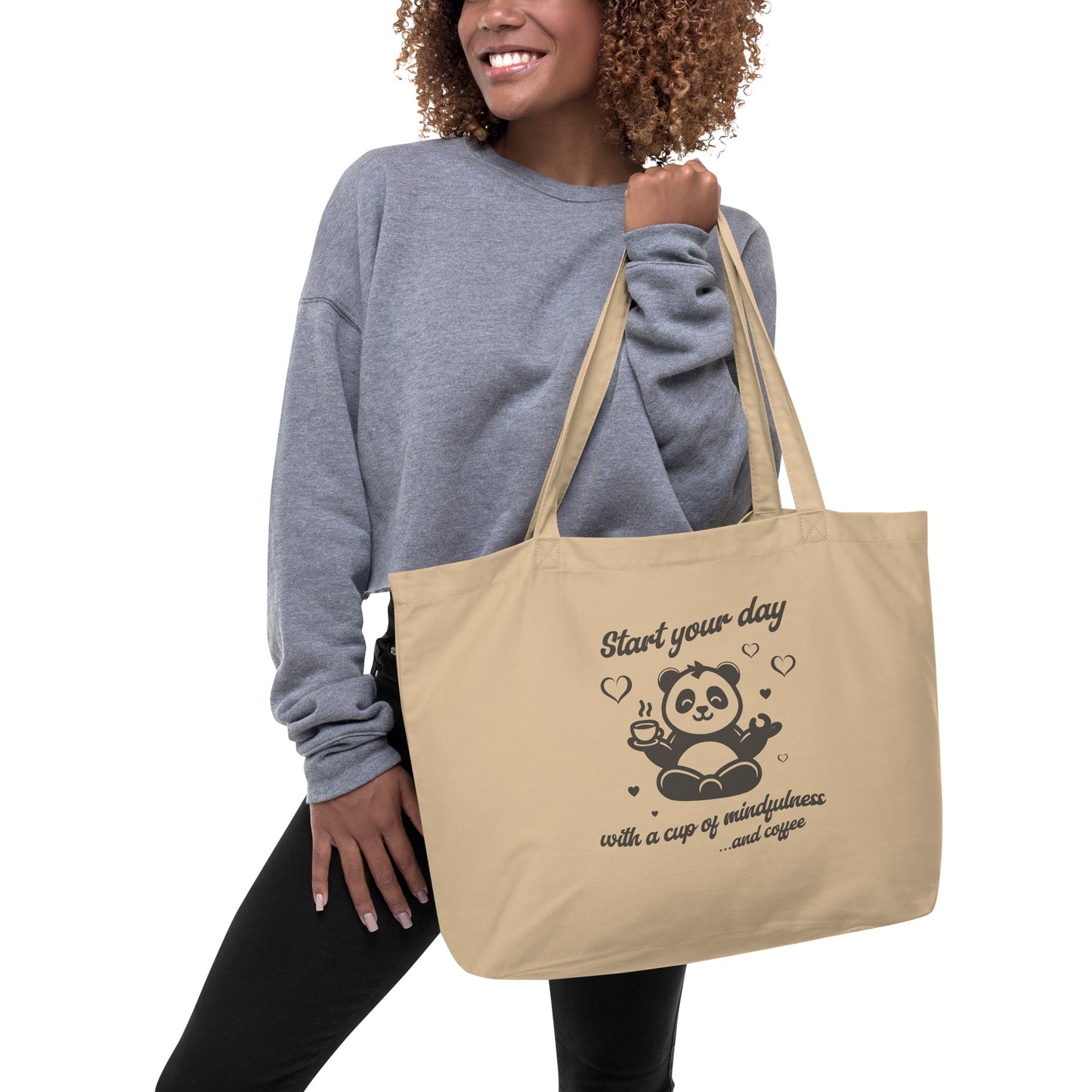 EcoTote Large Organic Cotton Bag - Reusable, Sustainable Shopping Tote, Eco-Friendly 'A cup of mindfulness'