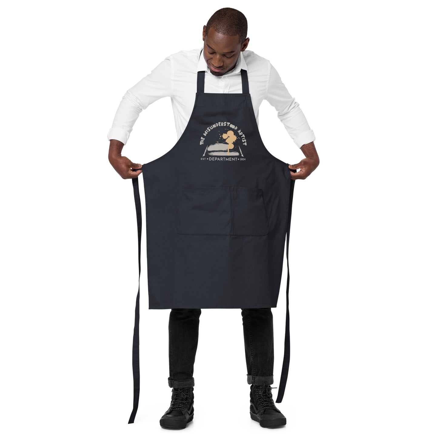 Organic Cotton Apron with Adjustable Straps and Front Pocket - Minimalist Eco-Friendly 'Misunderstood artist'