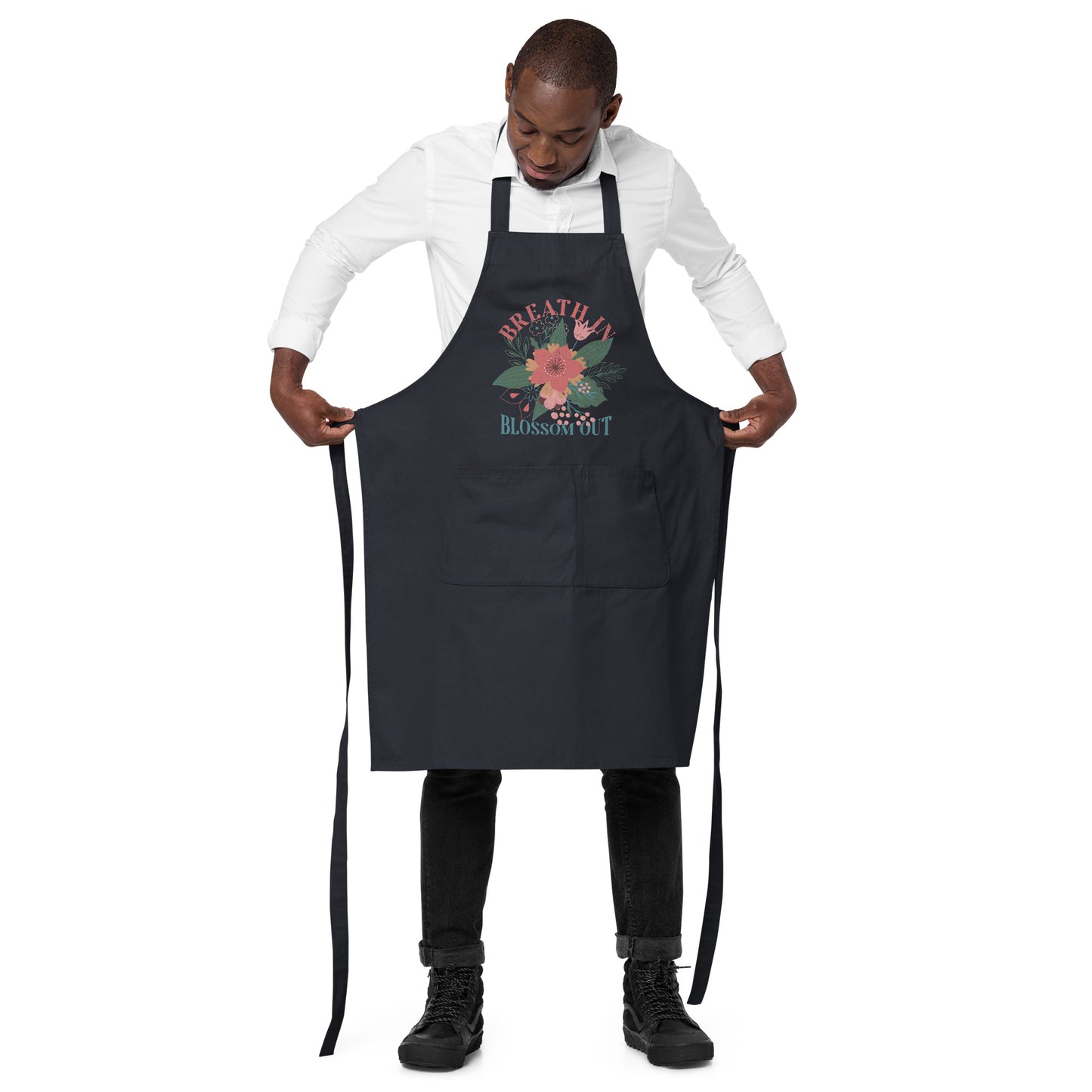 Organic Cotton Apron with Adjustable Straps and Front Pocket - Minimalist Eco-Friendly  'Blossom Out'