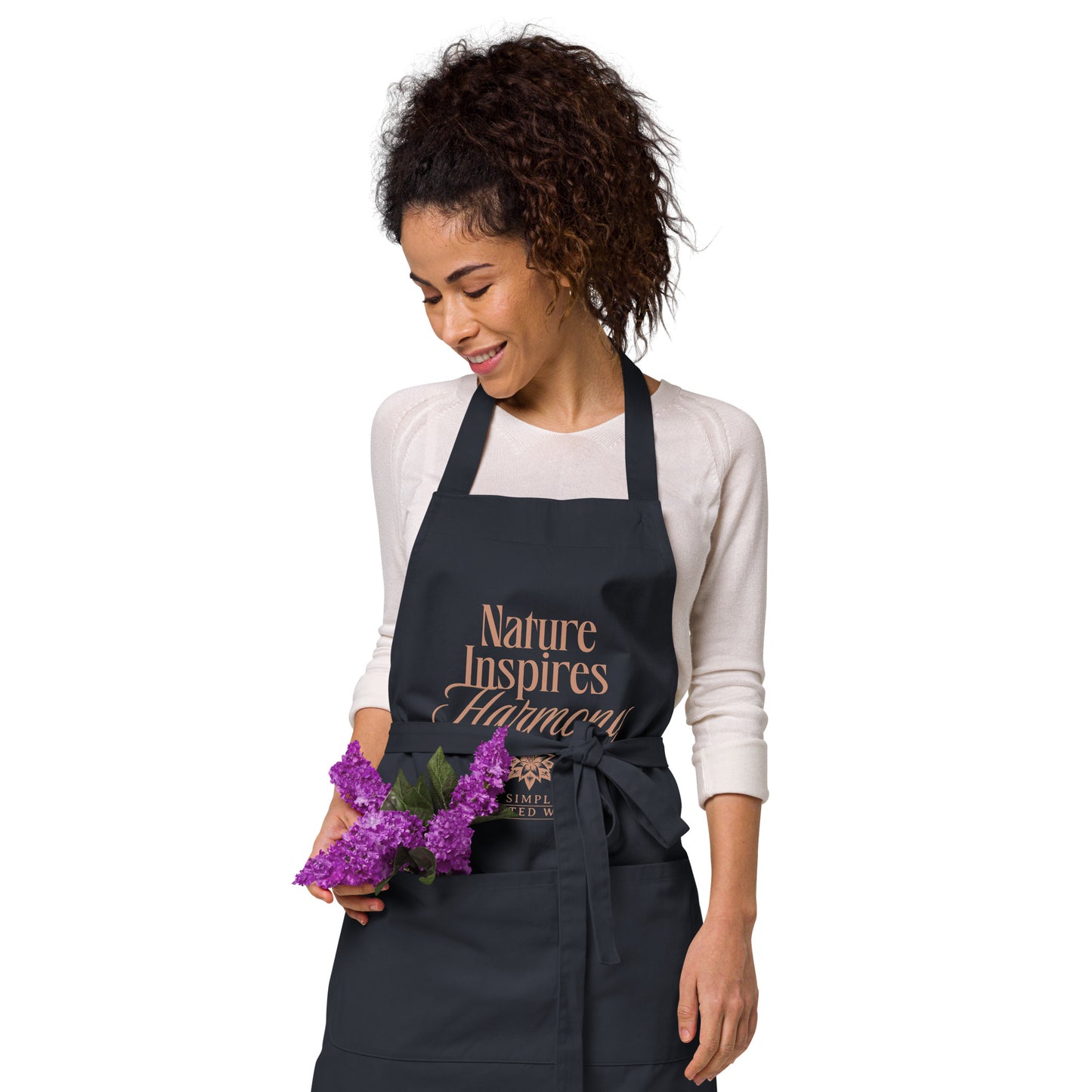 Organic Cotton Apron with Adjustable Straps and Front Pocket - Minimalist Eco-Friendly 'Nature Inspires Harmony'