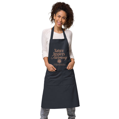 Organic Cotton Apron with Adjustable Straps and Front Pocket - Minimalist Eco-Friendly 'Nature Inspires Harmony'