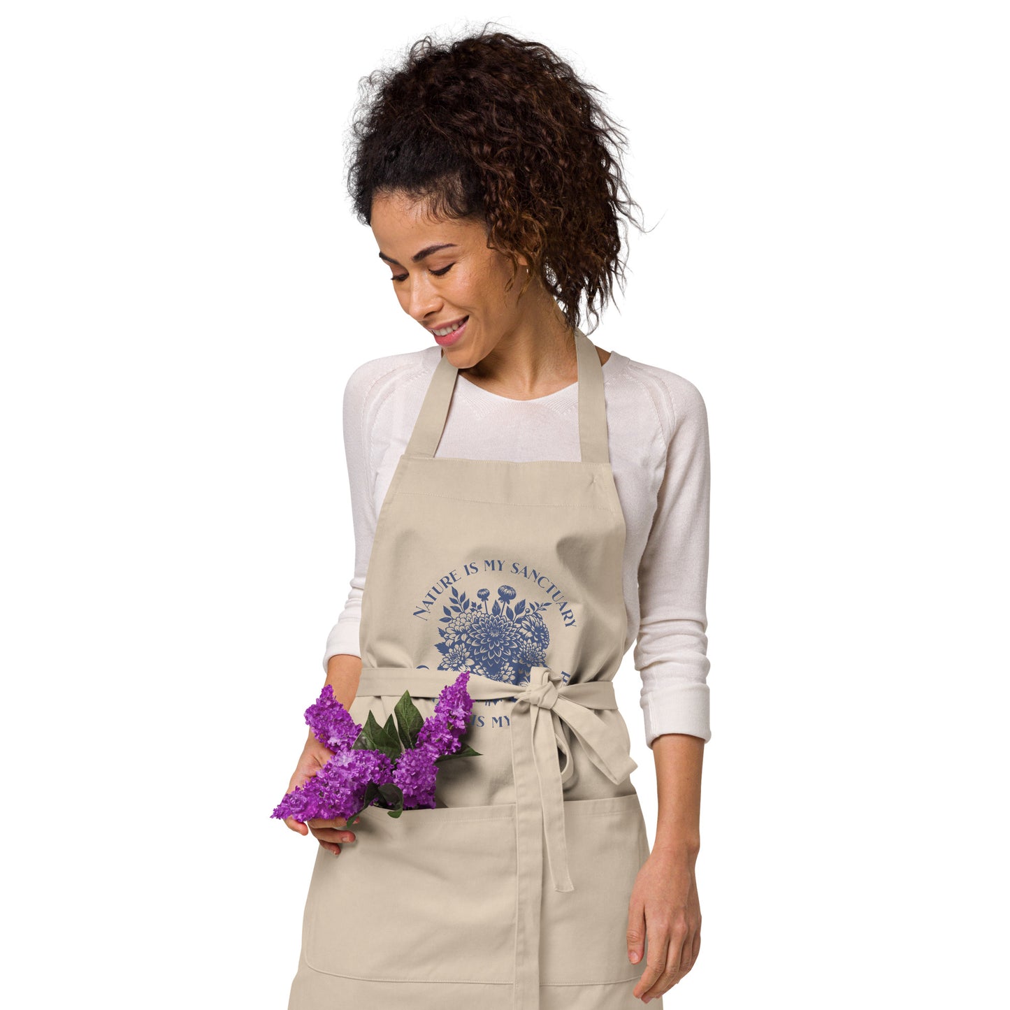 Organic Cotton Apron with Adjustable Straps and Front Pocket - Minimalist Eco-Friendly .Nature is My Sanctuary'