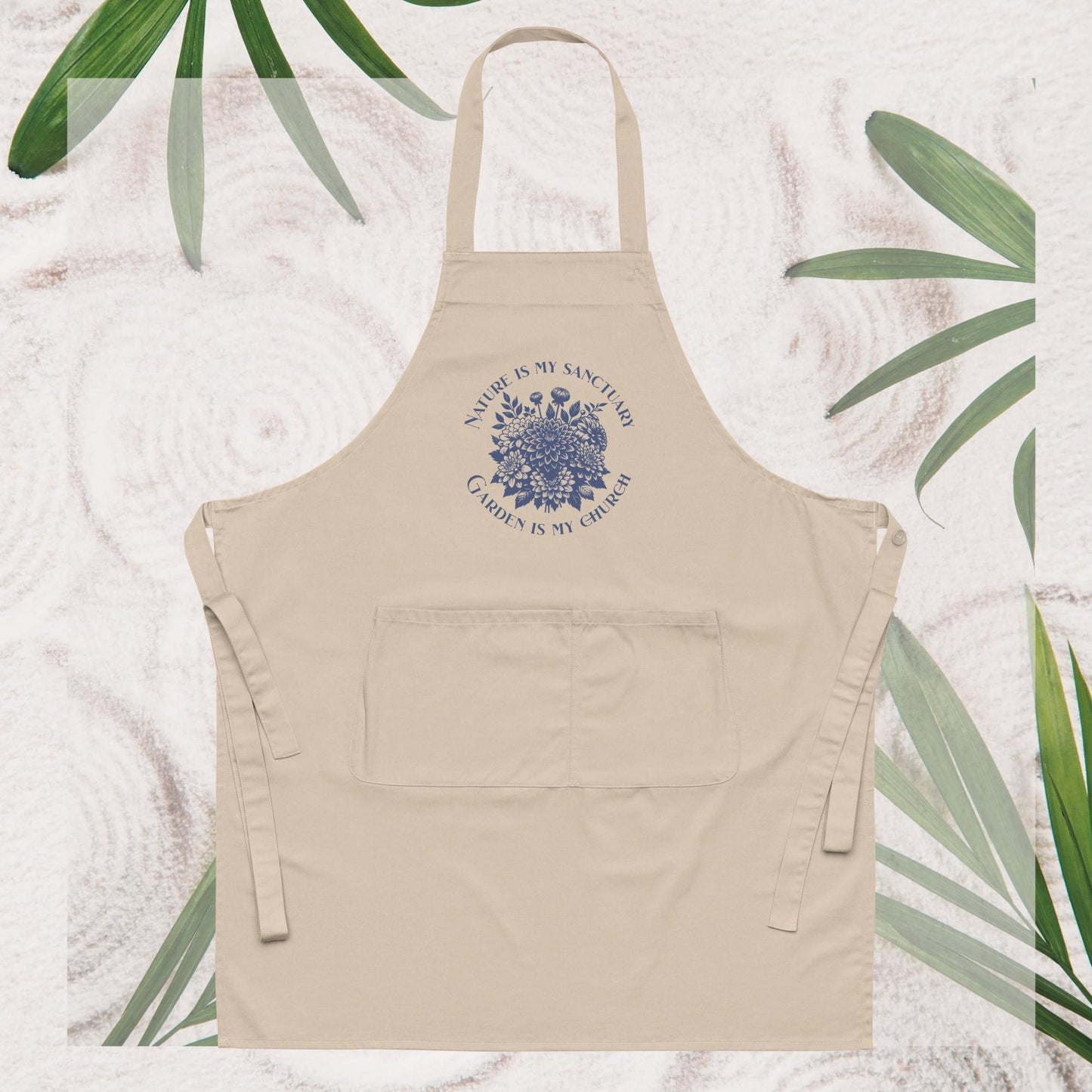 Organic Cotton Apron with Adjustable Straps and Front Pocket - Minimalist Eco-Friendly .Nature is My Sanctuary'