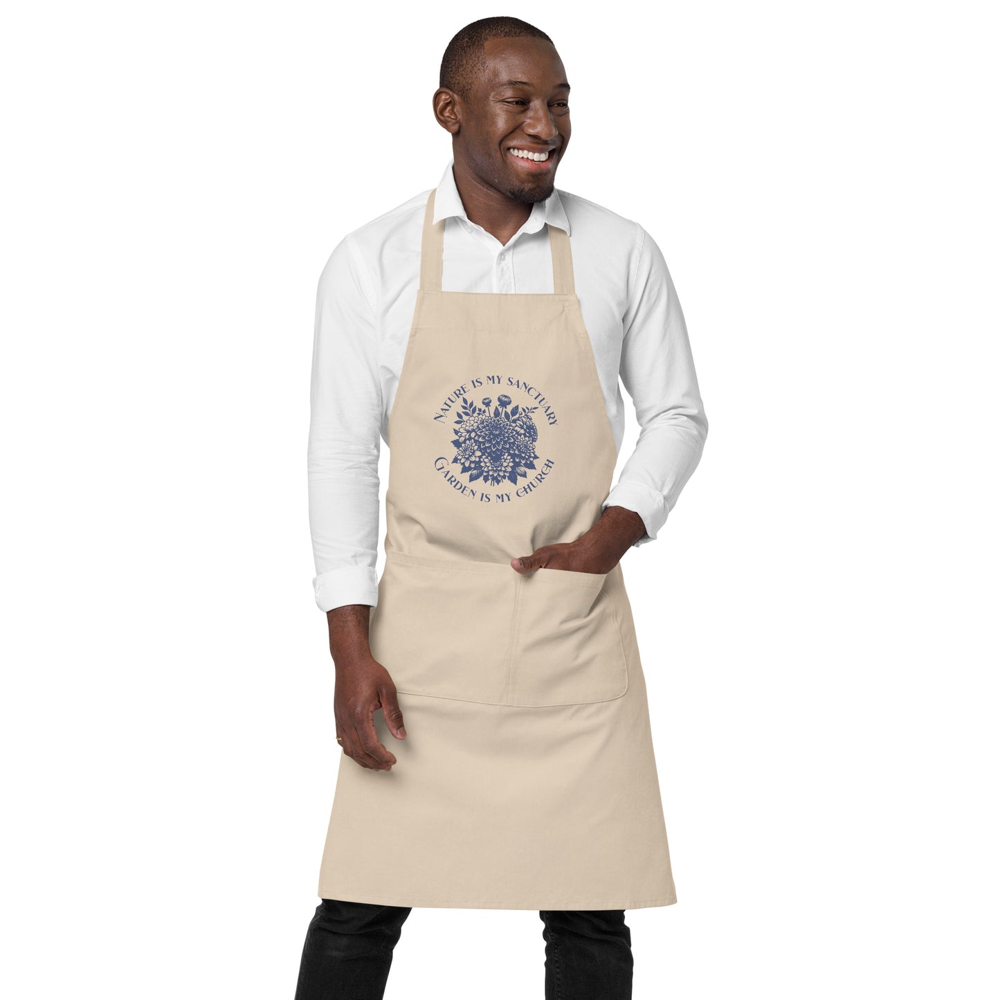 Organic Cotton Apron with Adjustable Straps and Front Pocket - Minimalist Eco-Friendly .Nature is My Sanctuary'