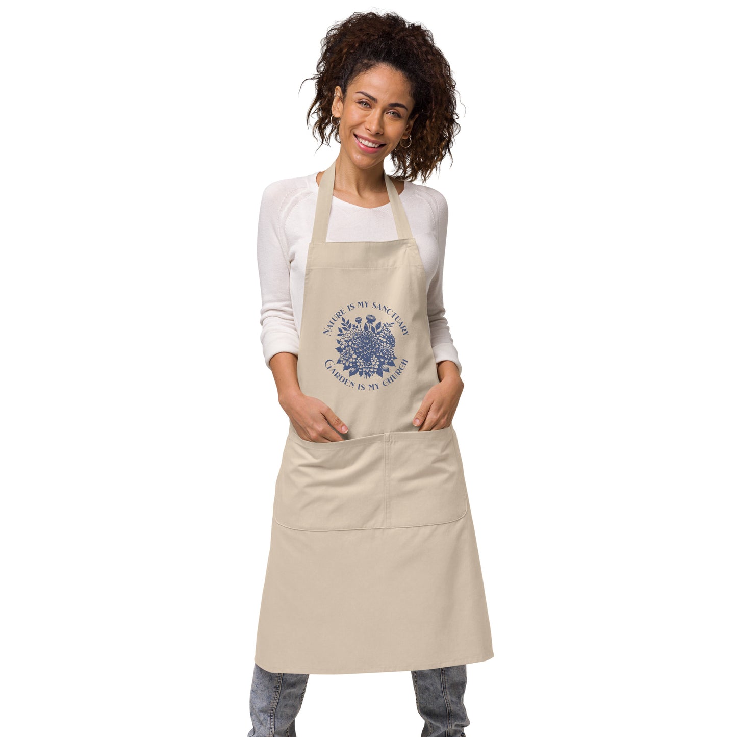 Organic Cotton Apron with Adjustable Straps and Front Pocket - Minimalist Eco-Friendly .Nature is My Sanctuary'