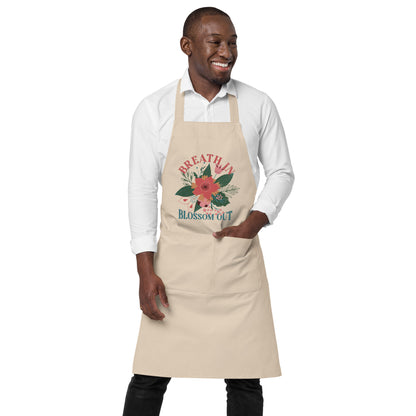 Organic Cotton Apron with Adjustable Straps and Front Pocket - Minimalist Eco-Friendly  'Blossom Out'