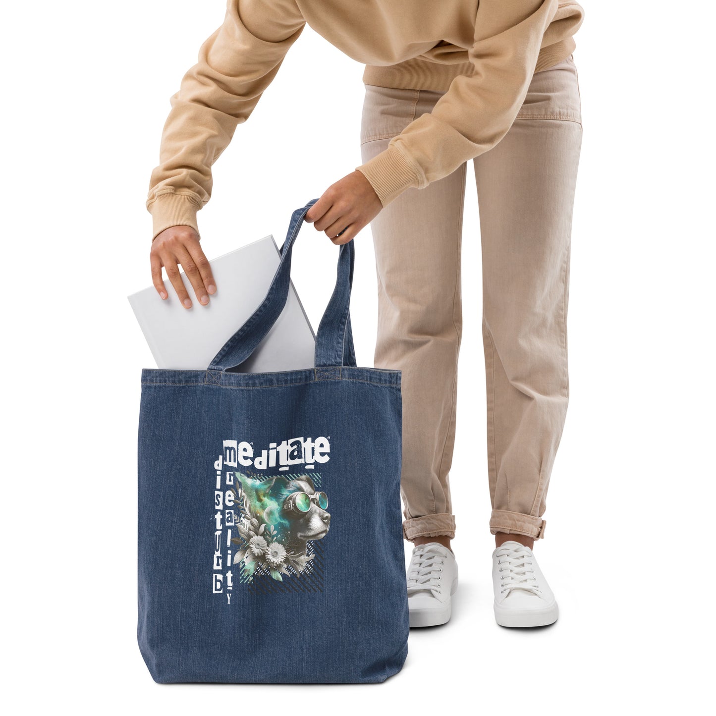 Denim EcoTote Organic Cotton Bag - Reusable, Sustainable Shopping Tote, Eco-Friendly 'Disturb Reality'
