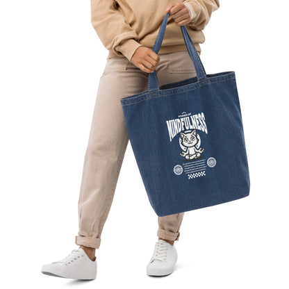 Eco Tote Denim Organic Cotton Bag - Reusable, Sustainable Shopping Tote, Eco-Friendly  'The Power of Mindfulness'