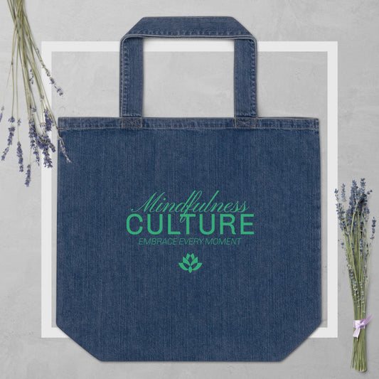 Denim EcoTote Organic Cotton Bag - Reusable, Sustainable Shopping Tote, Eco-Friendly 'Mindfulness Culture'