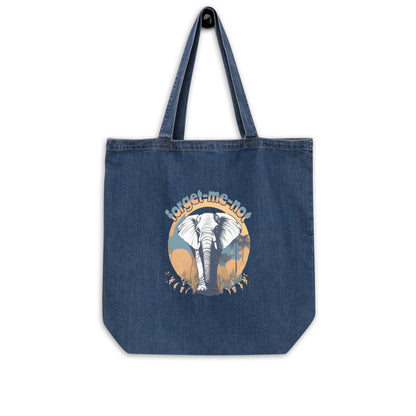 EcoTote  Denim Organic Cotton Bag - Reusable, Sustainable Shopping Tote, Eco-Friendly 'Elephant - save endangered animals'