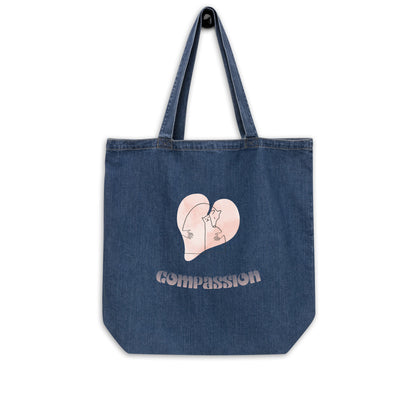 EcoTote Denim Organic Cotton Bag - Reusable, Sustainable Shopping Tote, Eco-Friendly and Durable 'Compassion'