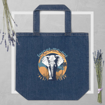 EcoTote  Denim Organic Cotton Bag - Reusable, Sustainable Shopping Tote, Eco-Friendly 'Elephant - save endangered animals'