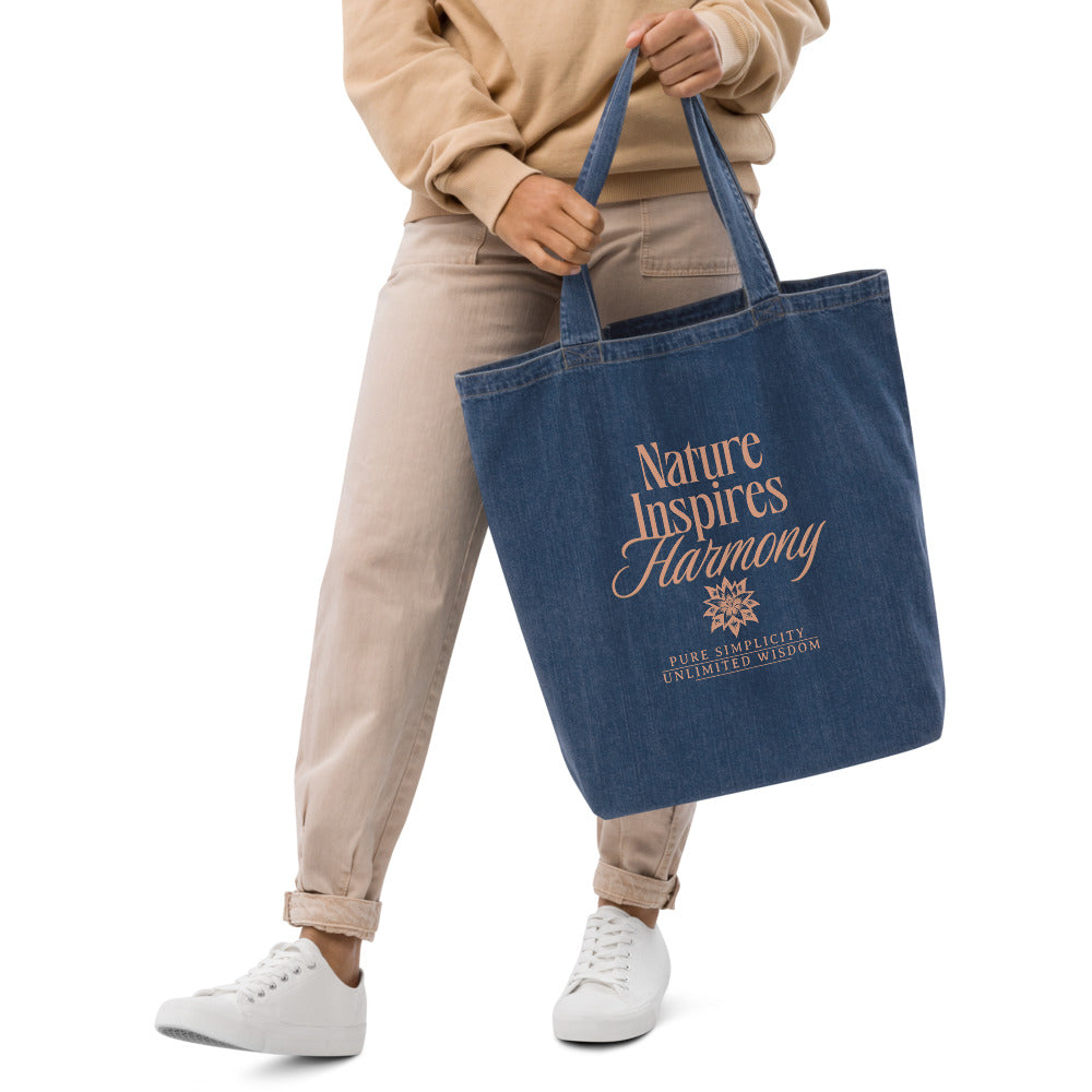 Denim EcoTote Organic Cotton Bag - Reusable, Sustainable Shopping Tote, Eco-Friendly  'Nature Inspires Harmony'