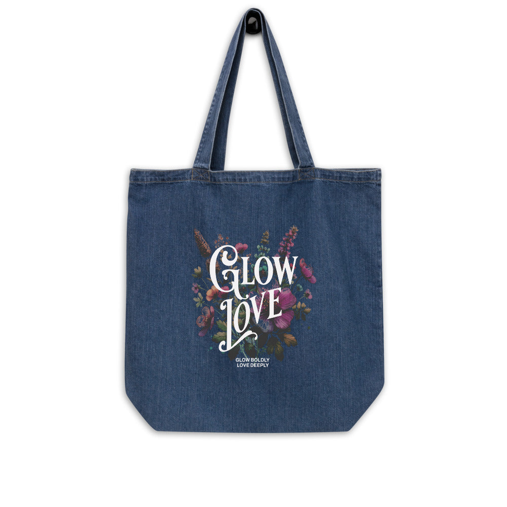 Denim EcoTote Organic Cotton Bag - Reusable, Sustainable Shopping Tote, Eco-Friendly 'Glow Love'