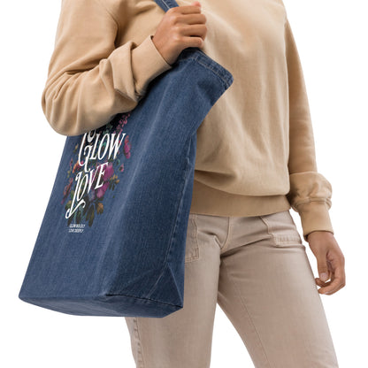 Denim EcoTote Organic Cotton Bag - Reusable, Sustainable Shopping Tote, Eco-Friendly 'Glow Love'