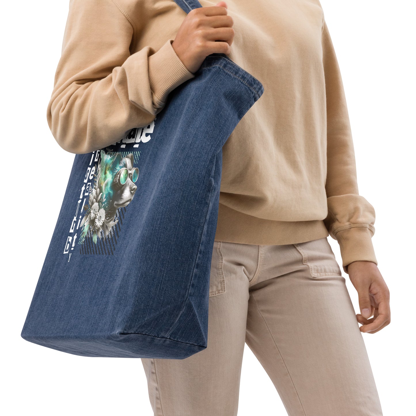 Denim EcoTote Organic Cotton Bag - Reusable, Sustainable Shopping Tote, Eco-Friendly 'Disturb Reality'