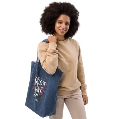 Denim EcoTote Organic Cotton Bag - Reusable, Sustainable Shopping Tote, Eco-Friendly 'Glow Love'