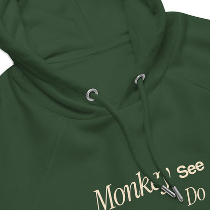 Organic Cotton Raglan Hoodie - Eco-Friendly, Soft, Sustainable 'Monkey - save endangered animals'