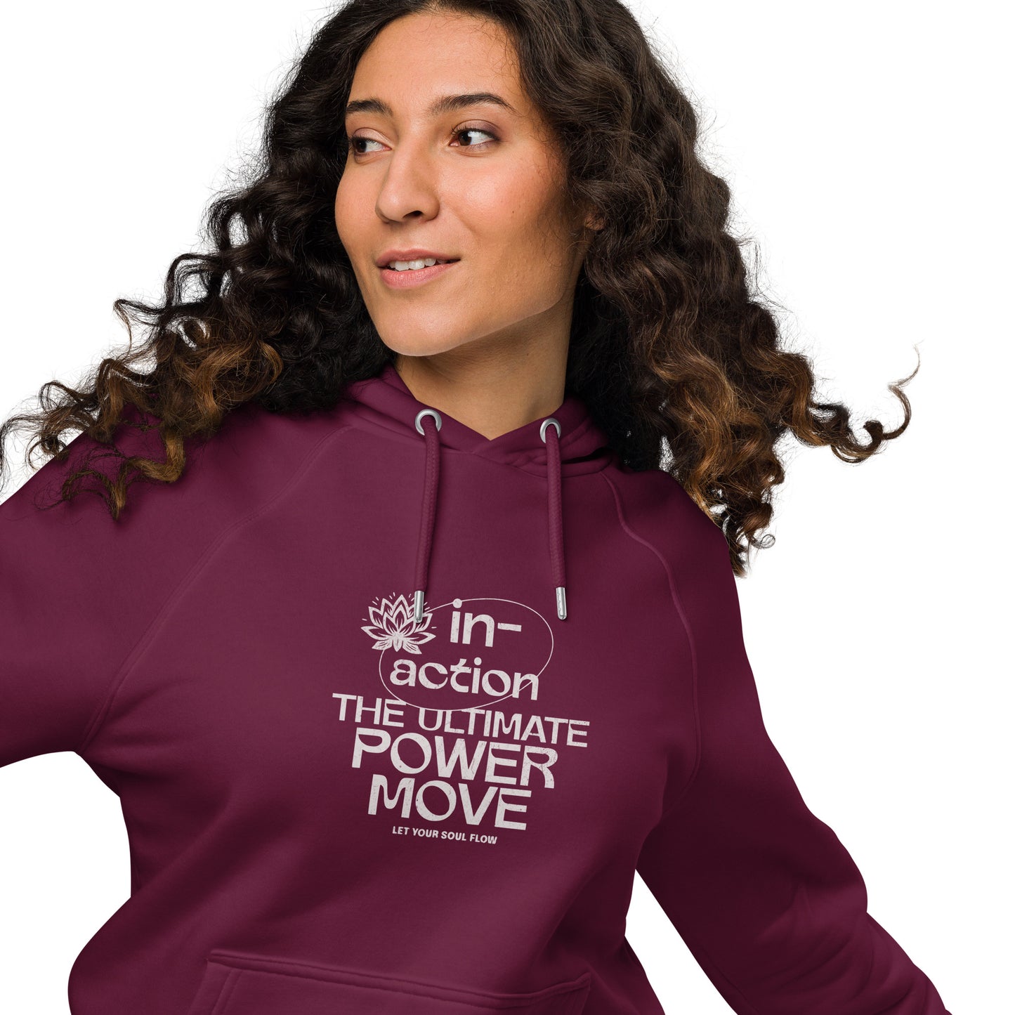 Organic Cotton Raglan Hoodie - Eco-Friendly, Soft, Sustainable 'Inaction - Power Move'