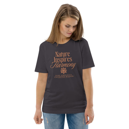 Unisex Organic Cotton T-Shirt - Eco-Friendly Minimalist Sustainable Tee 'Nature Inspires Harmony'