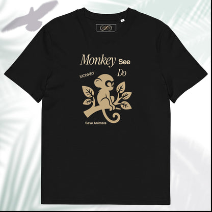 Unisex Organic Cotton T-Shirt - Eco-Friendly Minimalist Sustainable Tee 'Monkey -Save Animals'