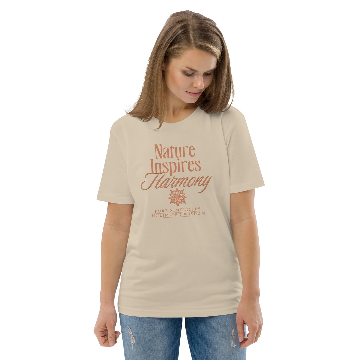 Unisex Organic Cotton T-Shirt - Eco-Friendly Minimalist Sustainable Tee 'Nature Inspires Harmony'