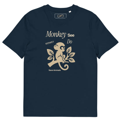 Unisex Organic Cotton T-Shirt - Eco-Friendly Minimalist Sustainable Tee 'Monkey -Save Animals'