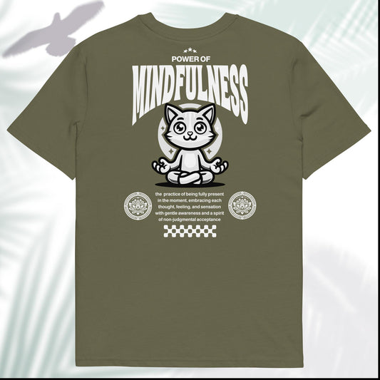 Unisex Organic Cotton T-Shirt - Eco-Friendly Minimalist Sustainable Tee 'Power of Mindfulness' White Print