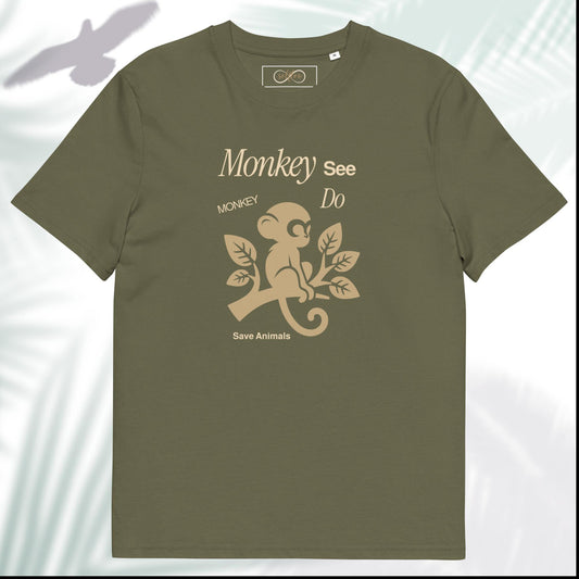 Unisex Organic Cotton T-Shirt - Eco-Friendly Minimalist Sustainable Tee 'Monkey -Save Animals'