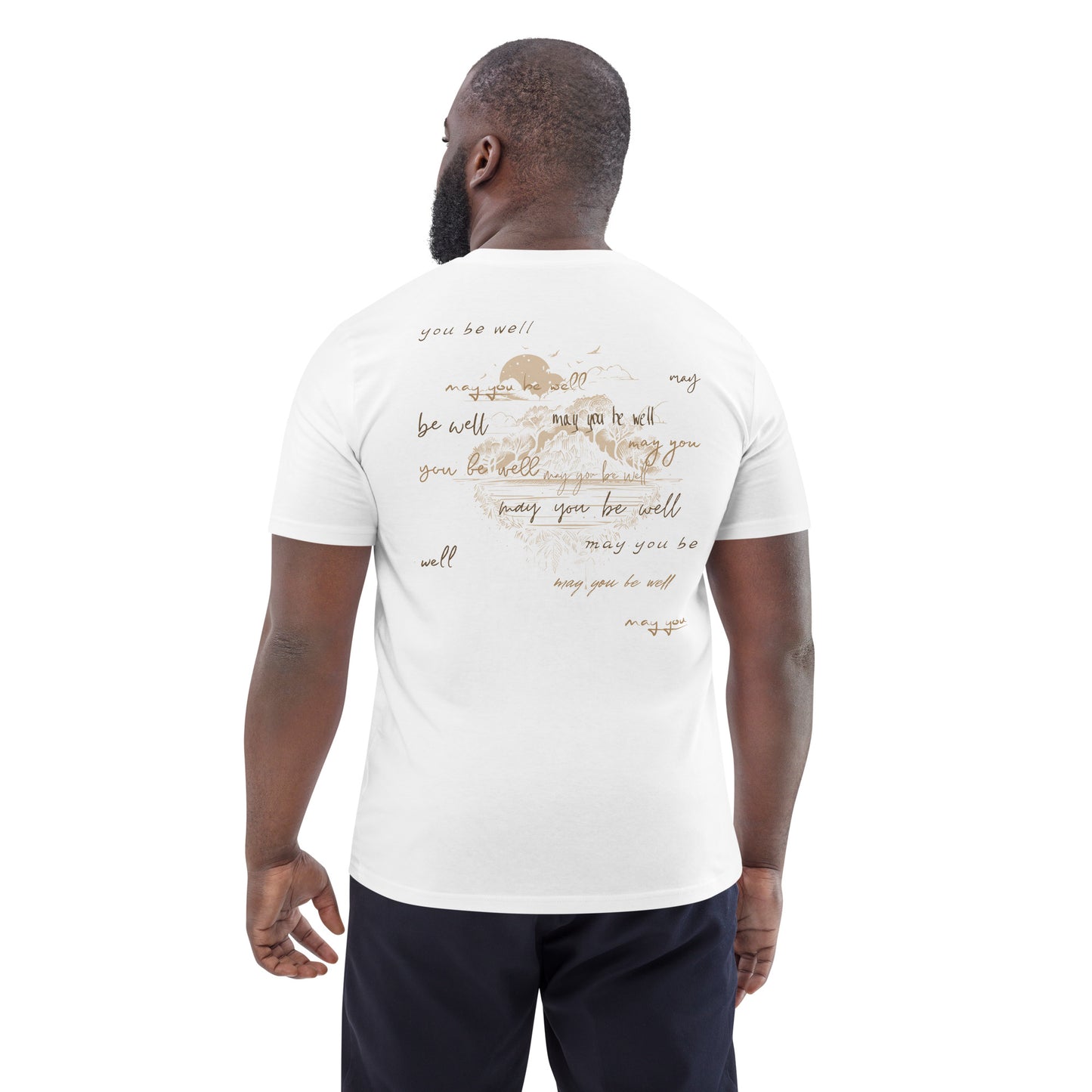 Unisex Organic Cotton T-Shirt - Eco-Friendly Minimalist Sustainable Tee 'Metta Wishes' Back Print