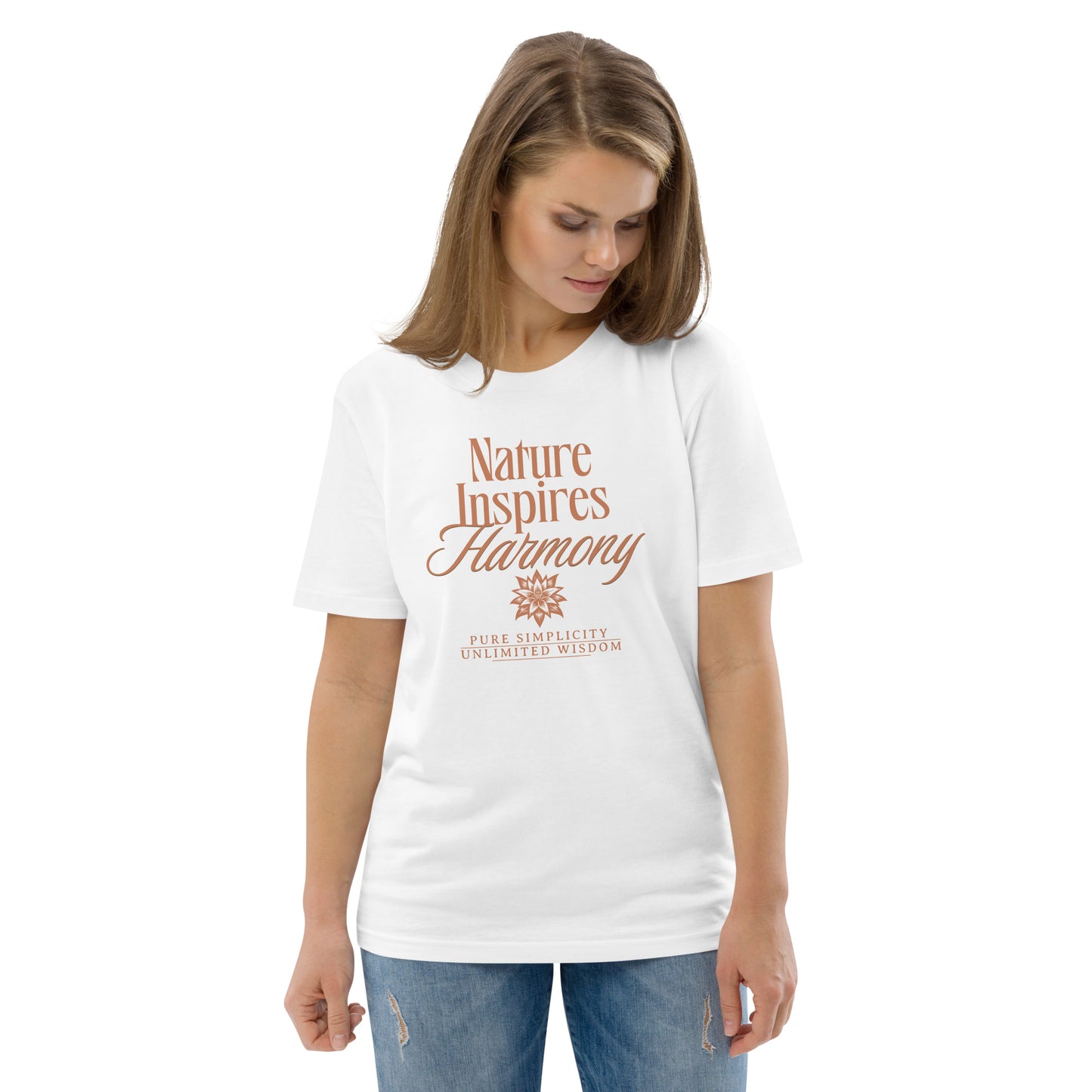 Unisex Organic Cotton T-Shirt - Eco-Friendly Minimalist Sustainable Tee 'Nature Inspires Harmony'