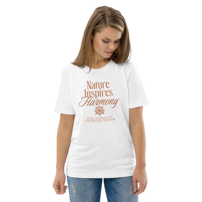 Unisex Organic Cotton T-Shirt - Eco-Friendly Minimalist Sustainable Tee 'Nature Inspires Harmony'