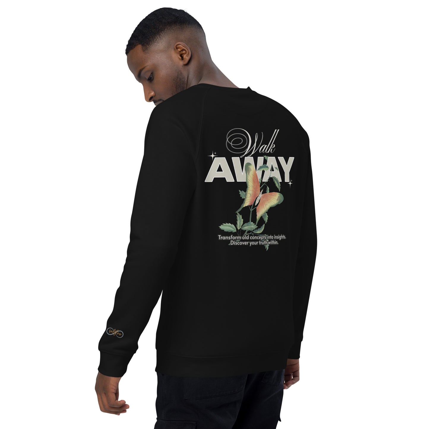 Unisex Organic Cotton Raglan Sweatshirt - Eco-Friendly Minimalist Pullover 'Walk Away'