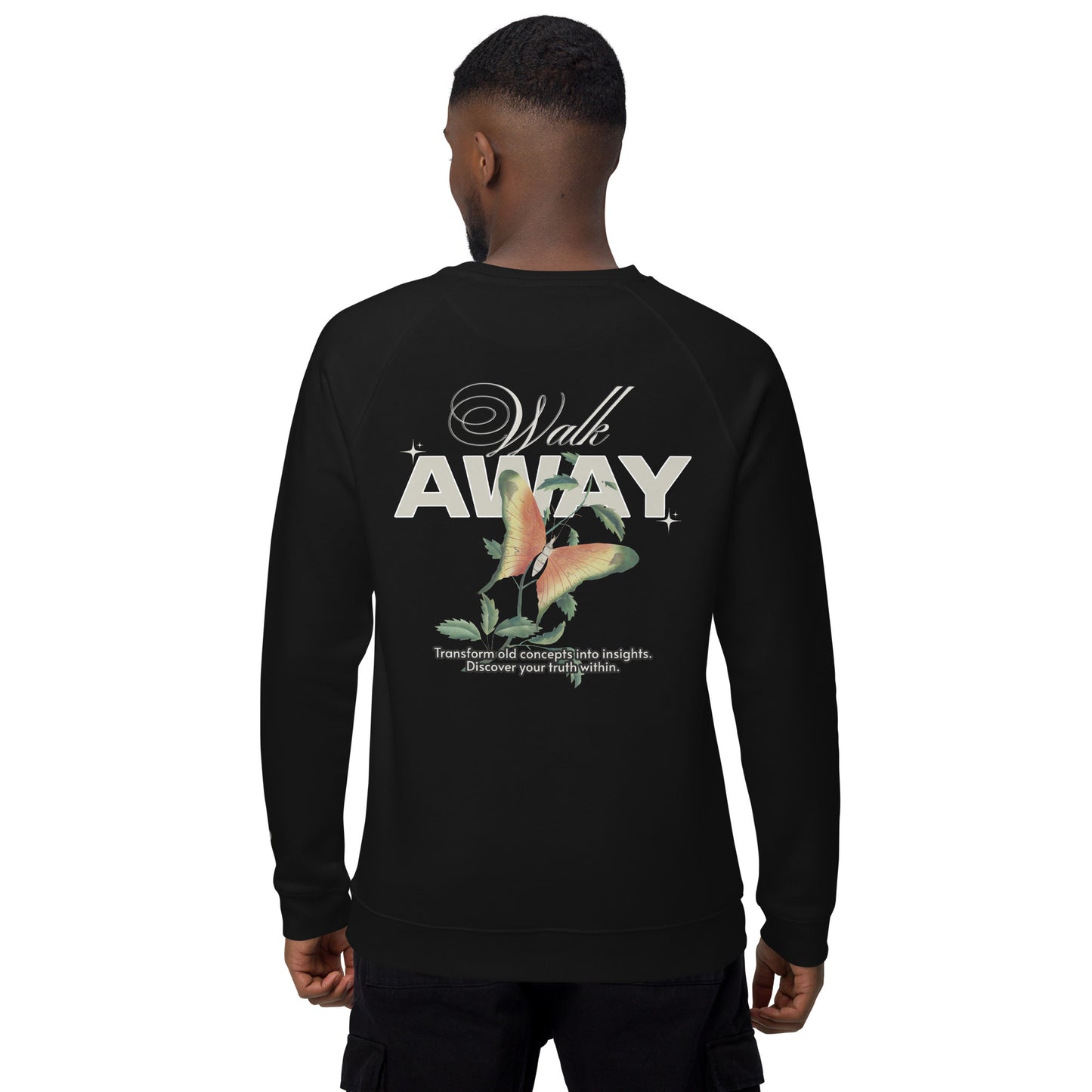 Unisex Organic Cotton Raglan Sweatshirt - Eco-Friendly Minimalist Pullover 'Walk Away'