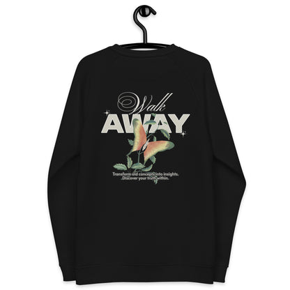 Unisex Organic Cotton Raglan Sweatshirt - Eco-Friendly Minimalist Pullover 'Walk Away'