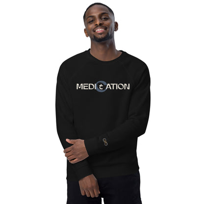 Unisex Organic Cotton Raglan Sweatshirt - Eco-Friendly Minimalist Fleece Pullover 'Medication - Meditation'