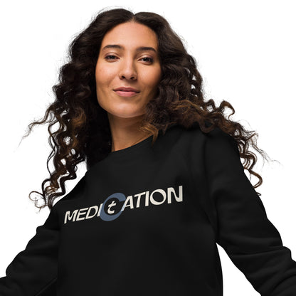 Unisex Organic Cotton Raglan Sweatshirt - Eco-Friendly Minimalist Fleece Pullover 'Medication - Meditation'