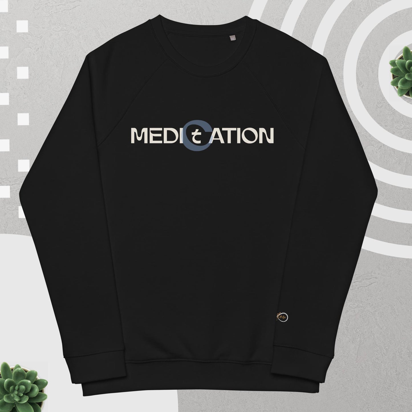 Unisex Organic Cotton Raglan Sweatshirt - Eco-Friendly Minimalist Fleece Pullover 'Medication - Meditation'