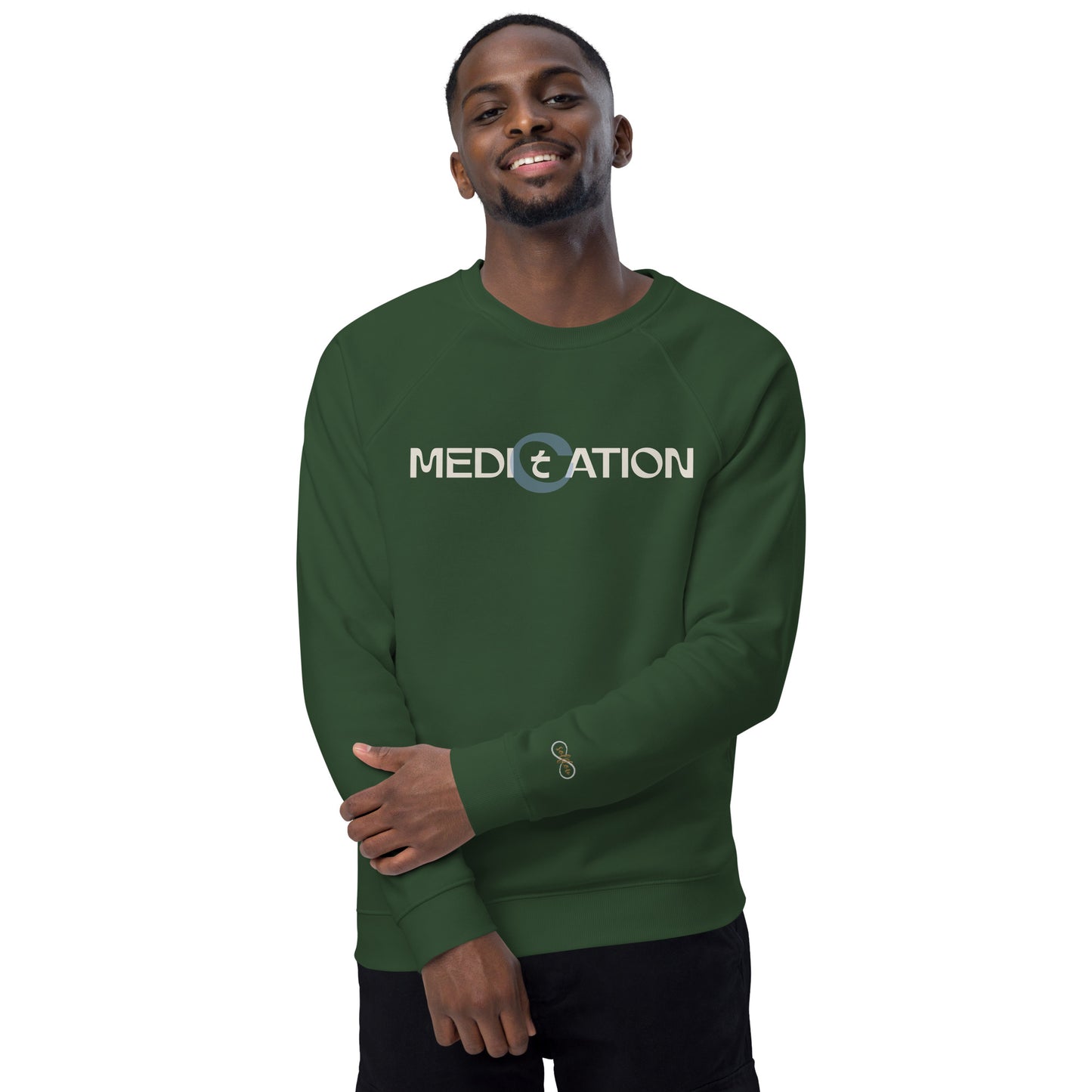 Unisex Organic Cotton Raglan Sweatshirt - Eco-Friendly Minimalist Fleece Pullover 'Medication - Meditation'