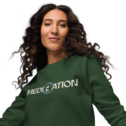 Unisex Organic Cotton Raglan Sweatshirt - Eco-Friendly Minimalist Fleece Pullover 'Medication - Meditation'