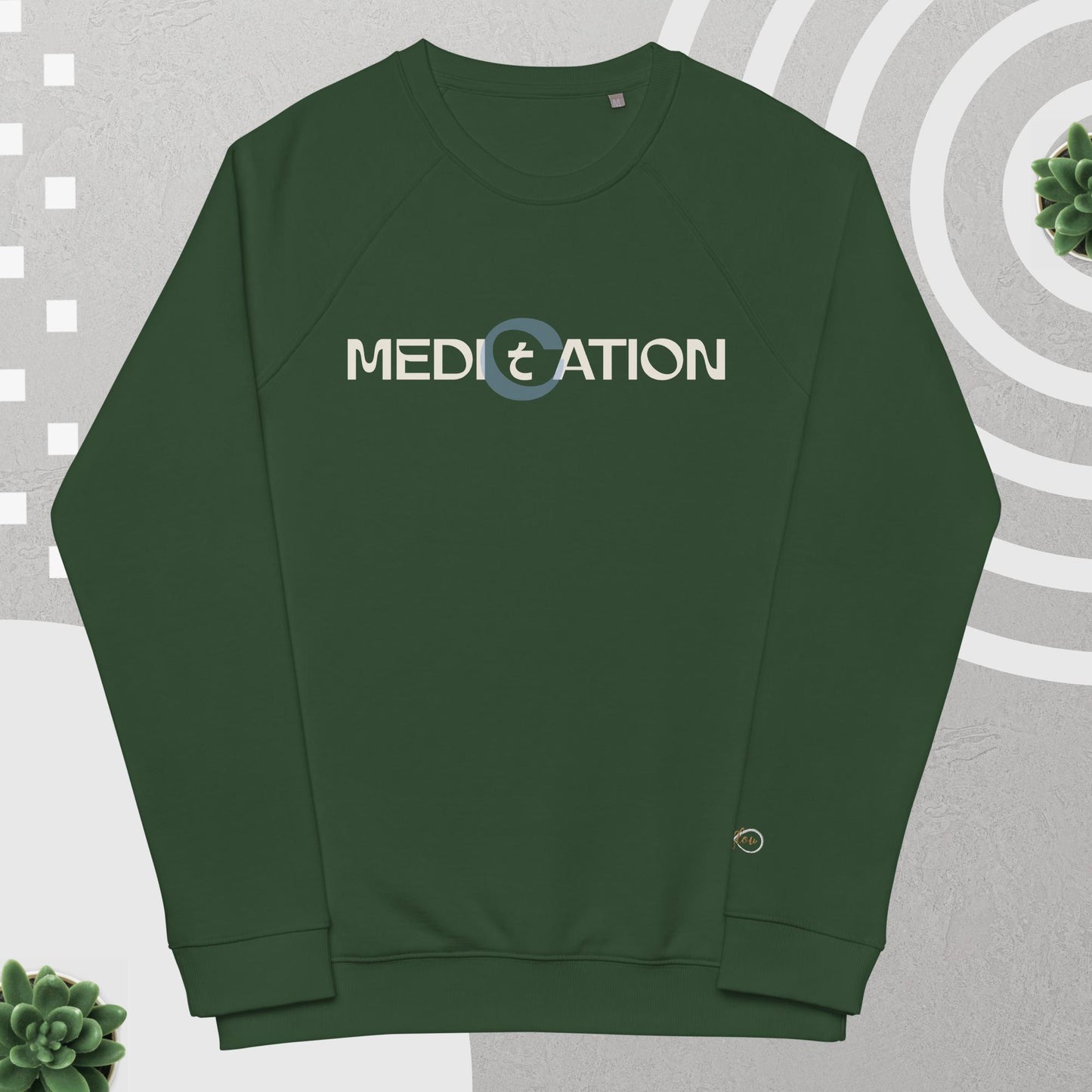 Unisex Organic Cotton Raglan Sweatshirt - Eco-Friendly Minimalist Fleece Pullover 'Medication - Meditation'