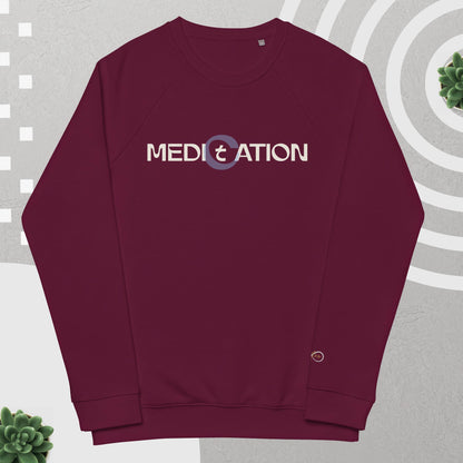 Unisex Organic Cotton Raglan Sweatshirt - Eco-Friendly Minimalist Fleece Pullover 'Medication - Meditation'