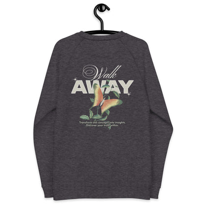 Unisex Organic Cotton Raglan Sweatshirt - Eco-Friendly Minimalist Pullover 'Walk Away'