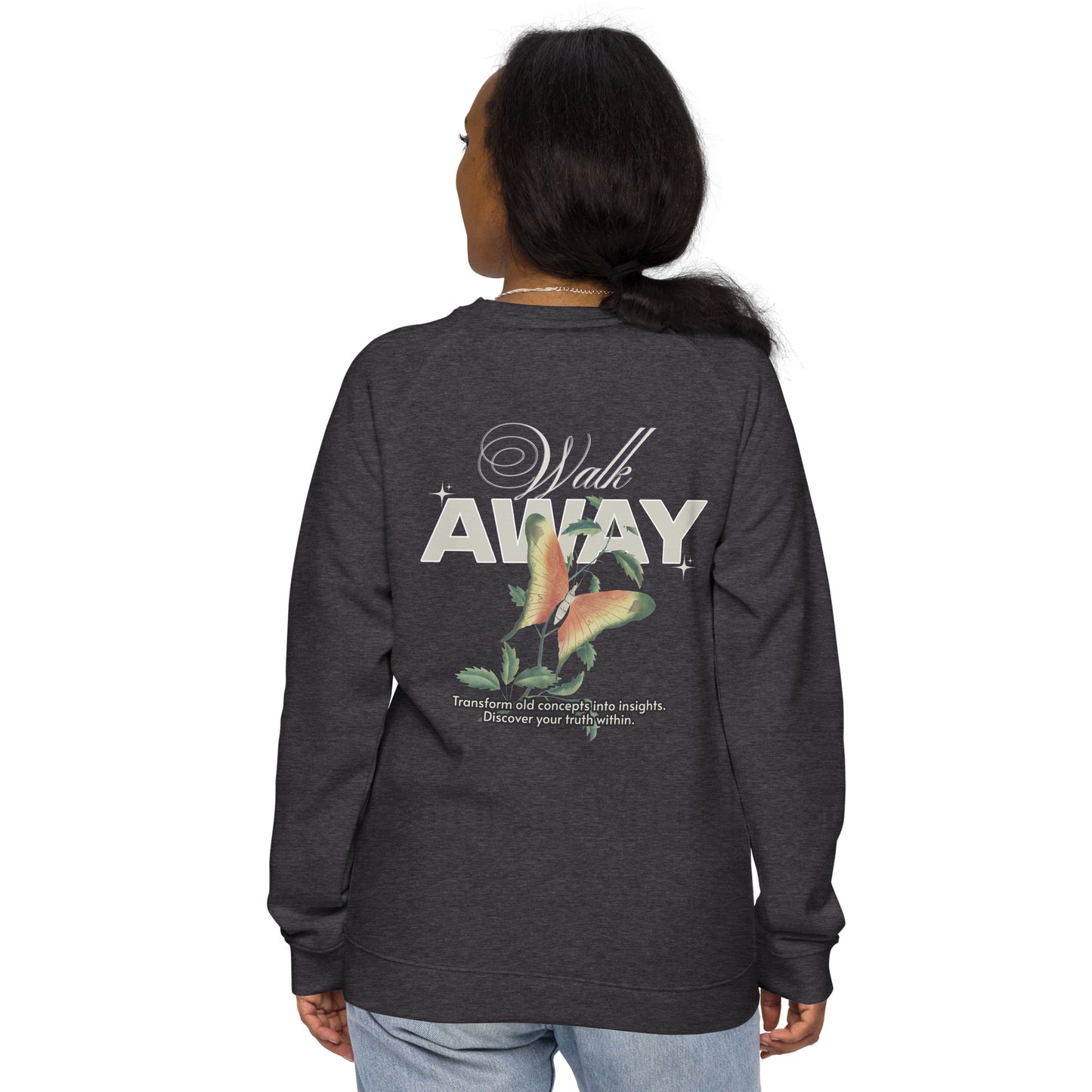 Unisex Organic Cotton Raglan Sweatshirt - Eco-Friendly Minimalist Pullover 'Walk Away'