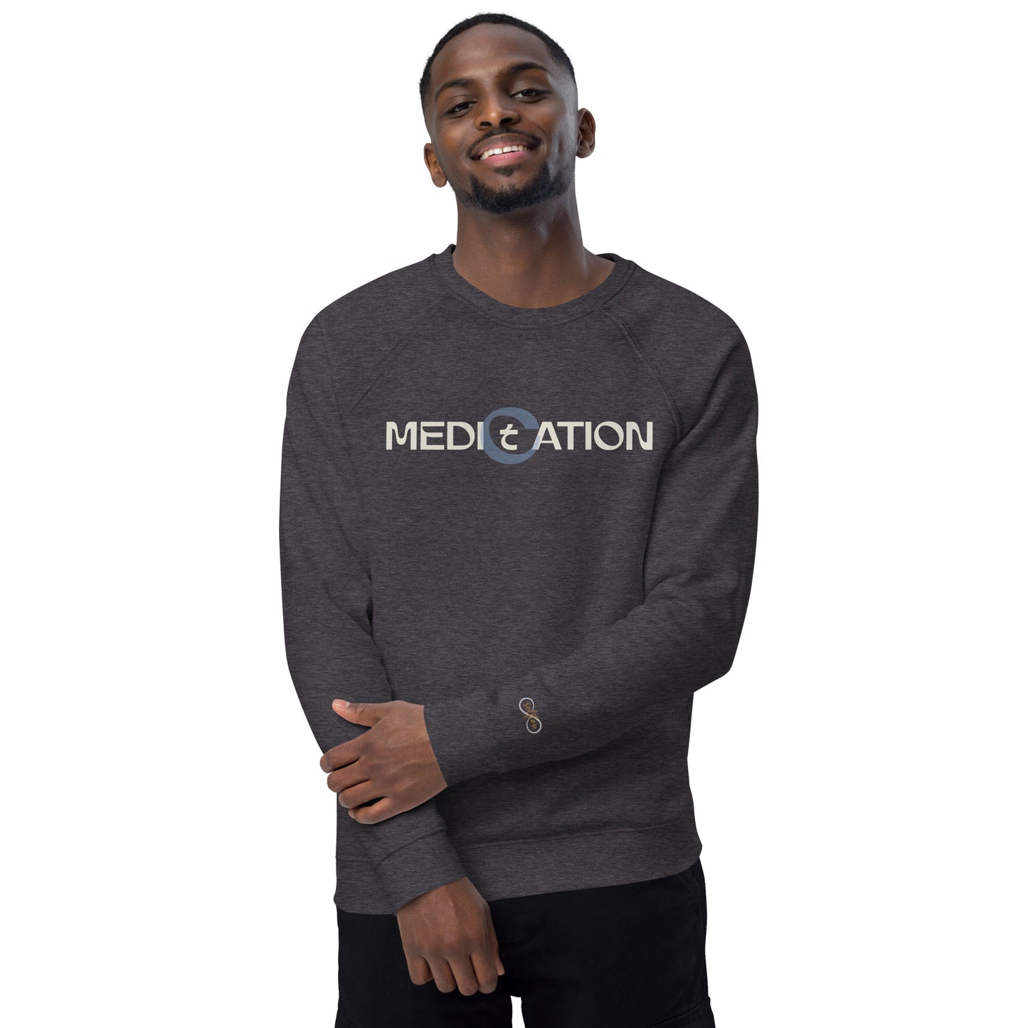 Unisex Organic Cotton Raglan Sweatshirt - Eco-Friendly Minimalist Fleece Pullover 'Medication - Meditation'