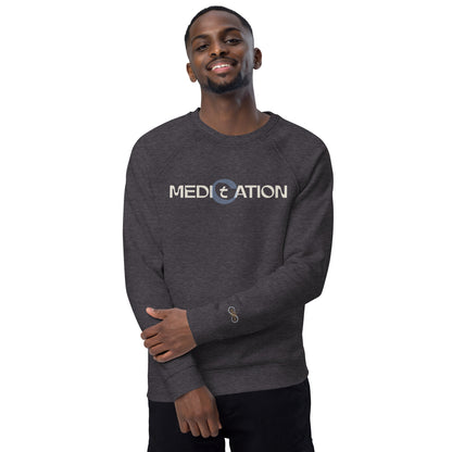 Unisex Organic Cotton Raglan Sweatshirt - Eco-Friendly Minimalist Fleece Pullover 'Medication - Meditation'