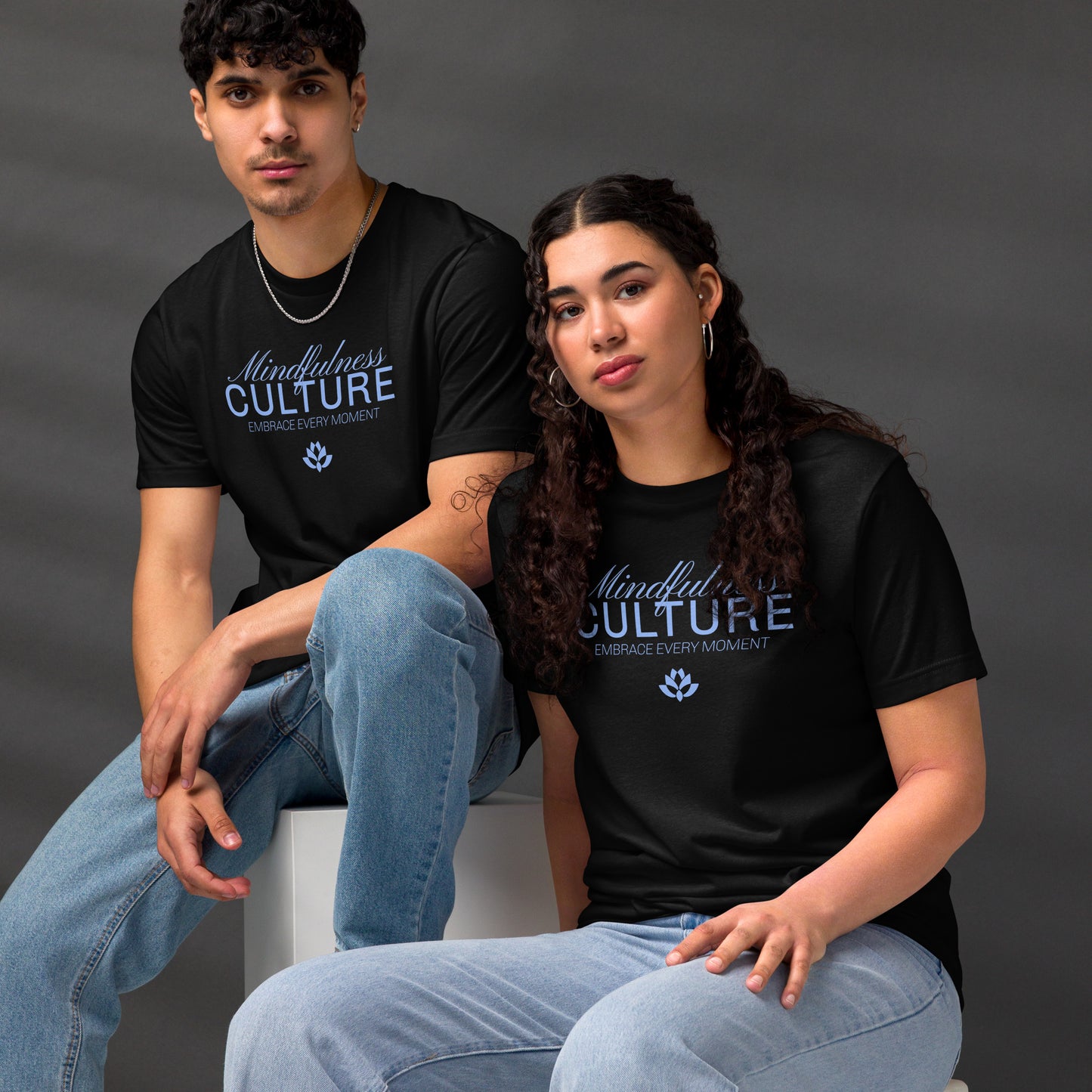 Eco-Friendly Unisex T-Shirt Made from 100% Recycled Materials Sustainable Tee 'Mindfulness Culture' Blue Print