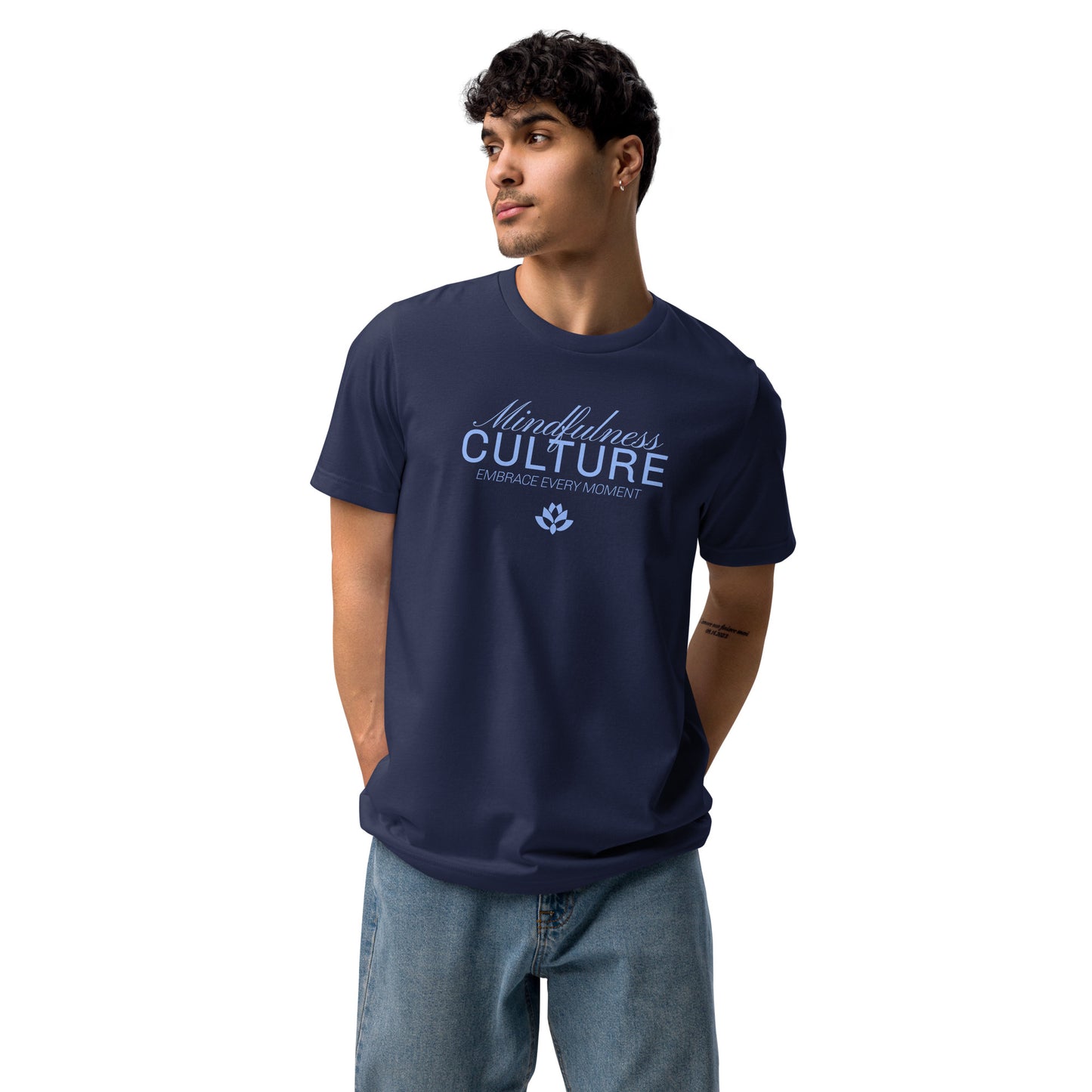 Eco-Friendly Unisex T-Shirt Made from 100% Recycled Materials Sustainable Tee 'Mindfulness Culture' Blue Print