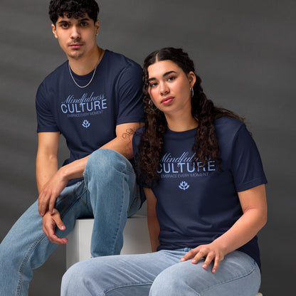 Eco-Friendly Unisex T-Shirt Made from 100% Recycled Materials Sustainable Tee 'Mindfulness Culture' Blue Print